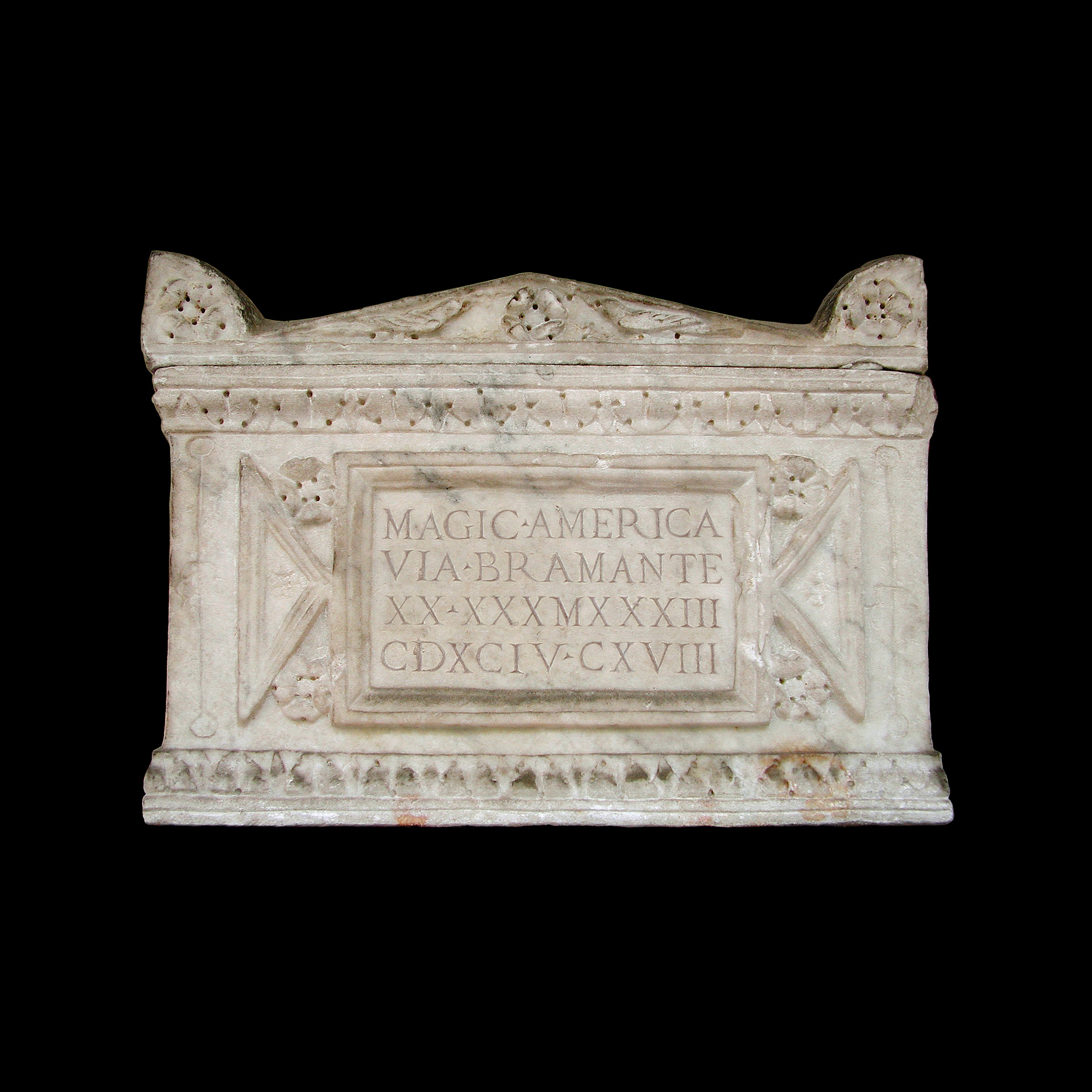 untitled (Magic America “Sexy Shop” address and phone number; funerary container at Museo Archeologico Regionale, Palermo)